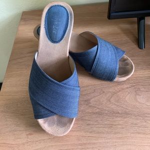 Denim slide sandals